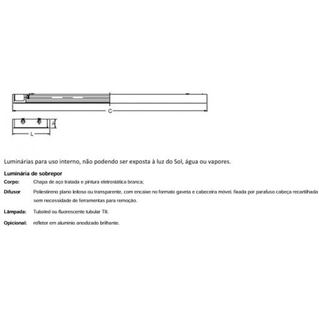 Luminária slim 2x18 20w t8 sobrepor com difusor leitoso sem lampada - Imagem 4