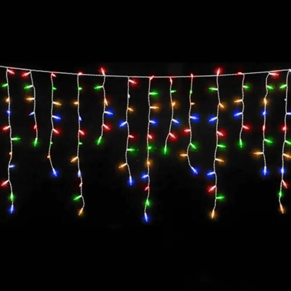 Cascata 400 Leds, 8 funções, 10m, prova d’água, conector M/F, cabo 2,2mm, fio transparente, Led Colorido – 110V ou 220V