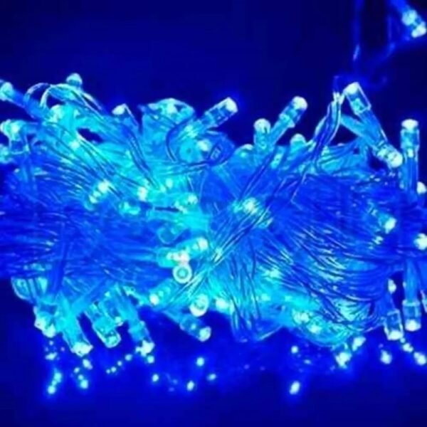 Cordão 100 Leds Fixo, com Strobo10m, prova d’água, 10m, conector M/F, cabo 2,2mm, Fio Azul, Led Azul Claro 110V e 220V