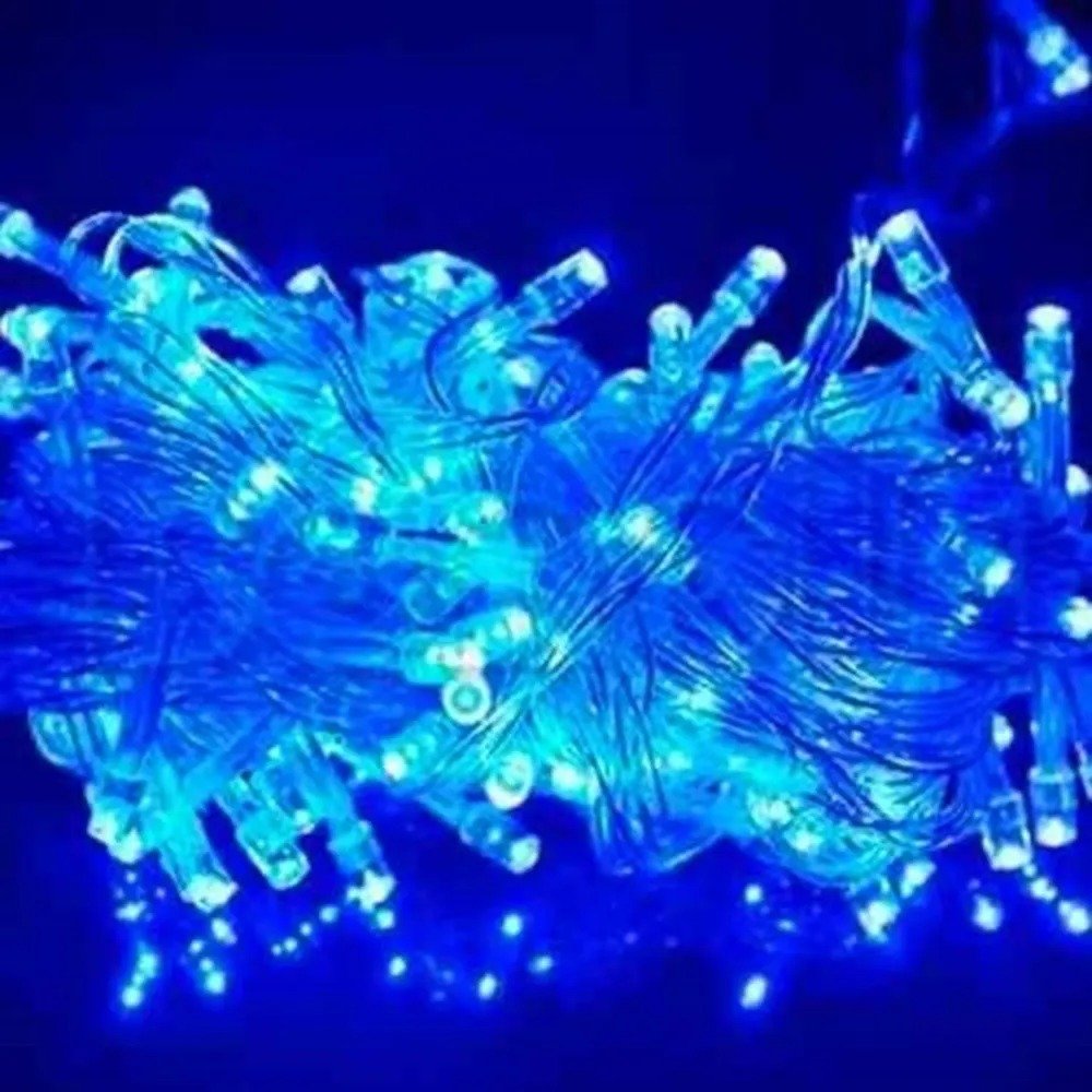 Cordão 100 Leds Fixo, com Strobo10m, prova d'água, 10m, conector M/F, cabo 2,2mm, Fio Azul, Led Azul Claro 110V e 220V