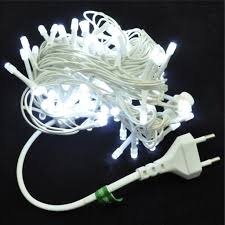 Cordão 100 Leds Fixo, com Strobo10m, prova d’água, 10m, conector M/F, cabo 2,2mm, Fio Branco, Led Branco Frio 110v