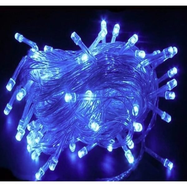Cordão 100 Leds Fixo, 10m, prova d’água, conector M/F, Cabo 2,2mm, Fio Azul claro, Led Azul Claro 110 e 220V