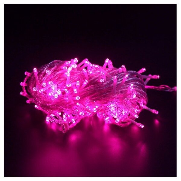 Cordão 100 Leds Fixo, com Strobo10m, prova d’água, 10m, conector M/F, cabo 2,2mm, Fio Rosa, Led Rosa110V e 220V