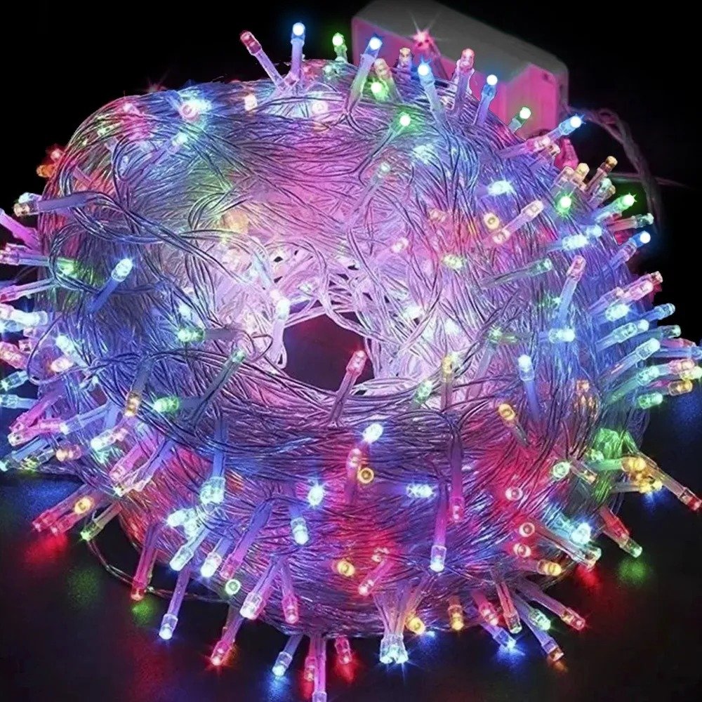 Pisca Pisca 10m, 8 Funções, uso interno - Fio Transparente - 210V